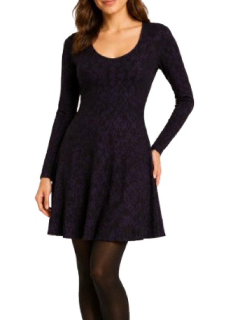 Rachel Roy Purple Black Leopard Jacquard Fit & Flare Sweater Dress S